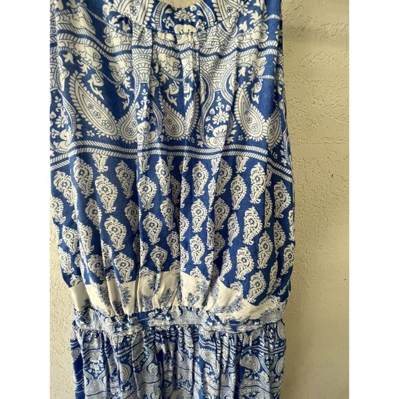 LuLus blue&white lined halter short dress cut outs in back rayon fabric sz M fes - Picture 2 of 10